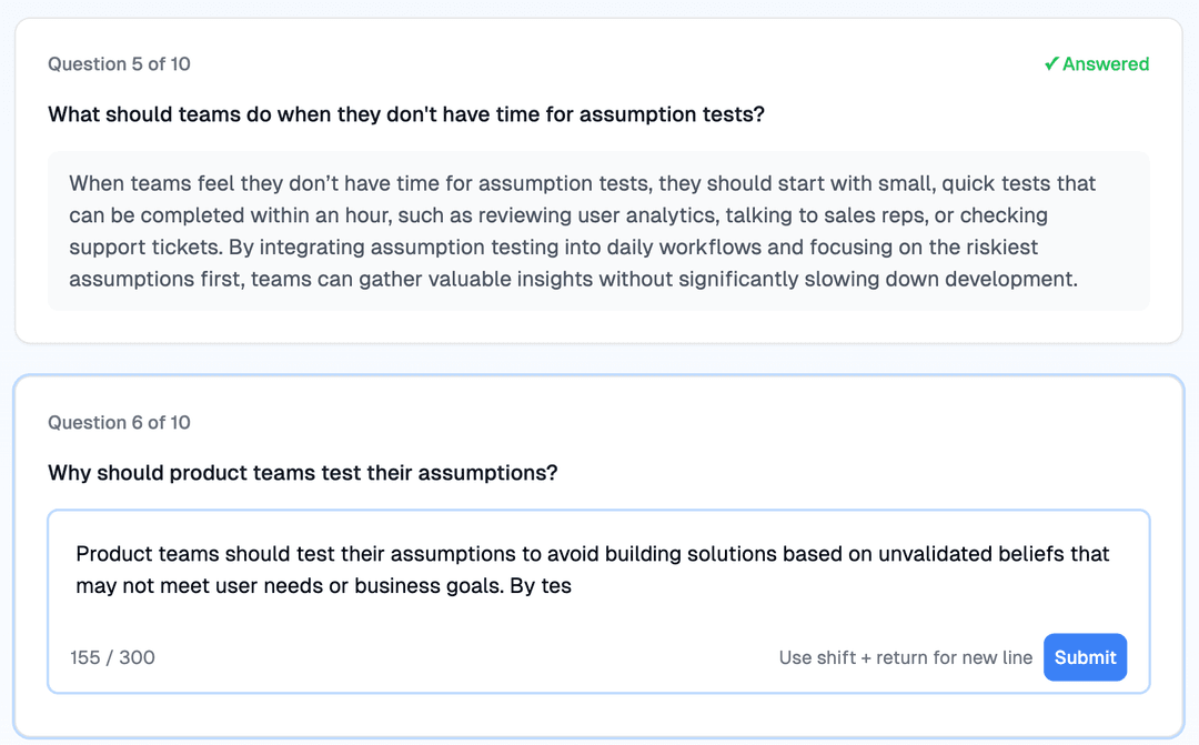 Open ended quiz example